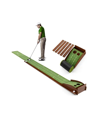 Slickblue Golf Putting Mat Practice Training Aid with Auto Ball Return and 2 Hole Sizes