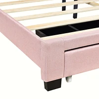 Queen Size Storage Bed Linen Upholstered Platform Bed With Two Drawers