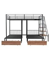 Streamdale Furniture Full Over Twin-Twin Triple Bunk Bed With Drawers And Staircase