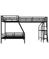 Streamdale Furniture Twin Over Full Bunk Bed With A Twin Size Loft Bed Attached, With A Desk, Metal