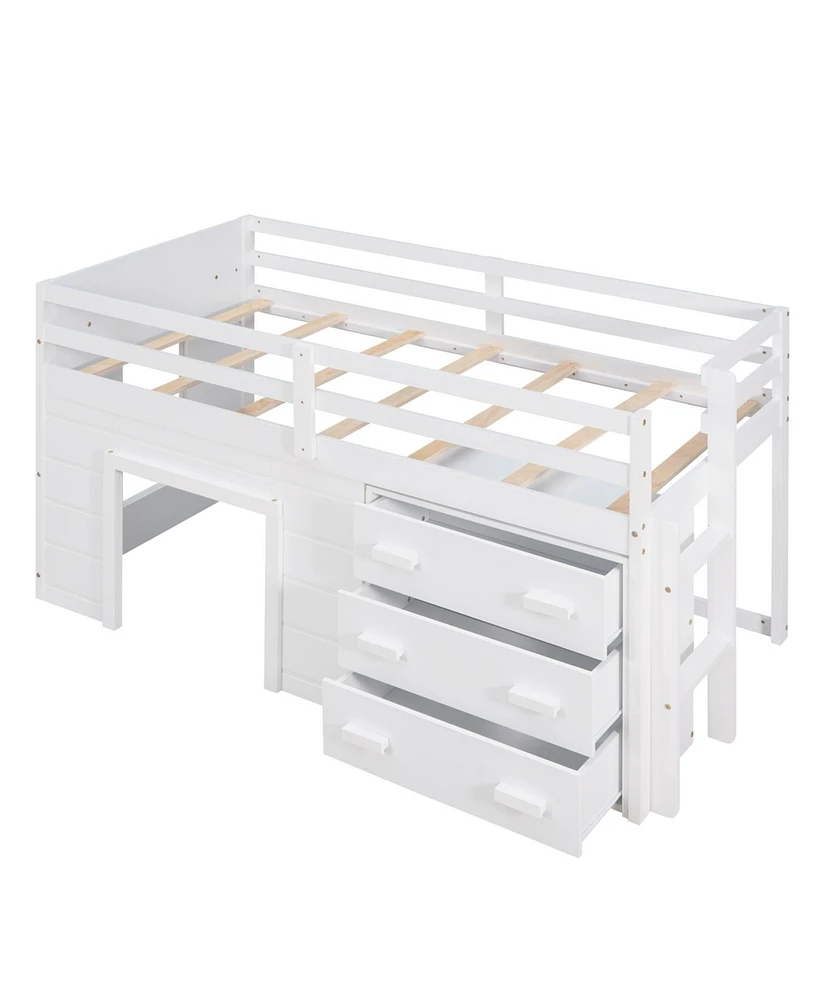 Simplie Fun Twin Size Loft Bed With Cabinet And Shelf