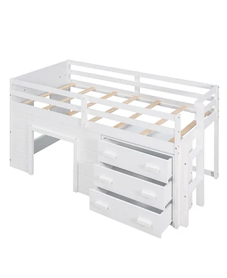 Simplie Fun Twin Size Loft Bed With Cabinet And Shelf