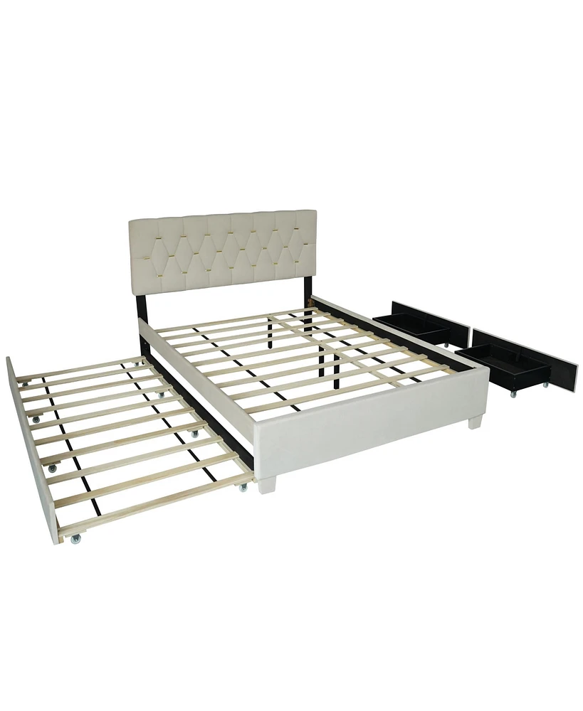 Simplie Fun Queen Size Trundle Pull Out Bed with Drawers