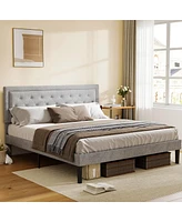 Streamdale Furniture Light Grey Bed Frame With Adjustable Border Headboard Queen Size