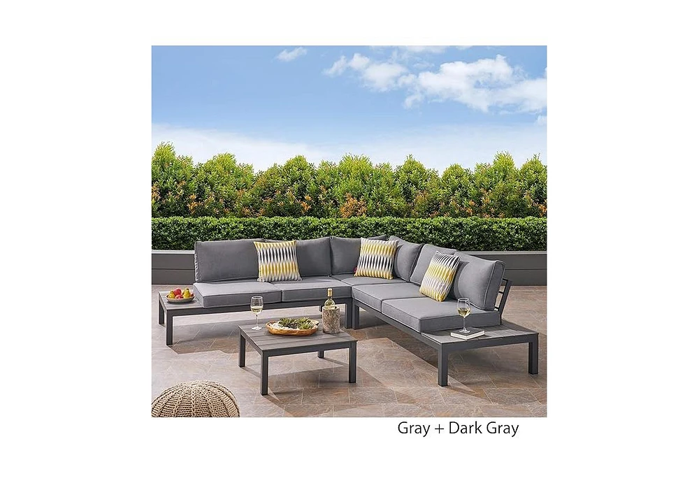 Simplie Fun 4-Piece Aluminum Sofa Set with Coffee Table & Dark Gray Cushions