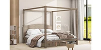 King Size Canopy Platform Bed With Headboard And Support Legs, Wash