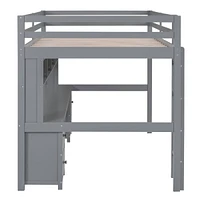 Full Size Loft Bed With Desk, Cabinets, Drawers And Bedside Tray, Charging Station