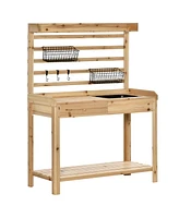 Spacious Potting Table with Sink, Storage, and Sturdy Fir Wood Construction