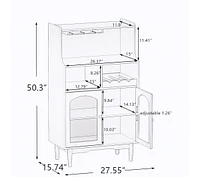Living Room White Wine Cabinet With Removable Wine Rack And Wine Glass Rack, A Glass Door Cabinet