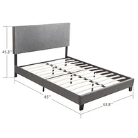 Queen Size Upholstered Platform Bed Frame, Wood Slat Support, Easy Assembly, Grey