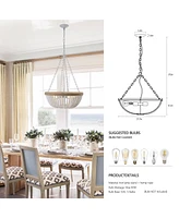 Streamdale Furniture Bohemian style Wood Beaded Chandelier Oak White