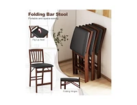 Slickblue Set of 2 Counter Height Chairs Folding Kitchen Island Stool with Padded Seat-Brown