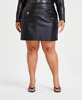 Bar Iii Trendy Plus Faux-Leather Zip-Pocket Mini Skirt, Created for Macy's