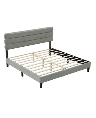 Simplie Fun Sturdy King Bed Frame with Headboard & Wooden Slats