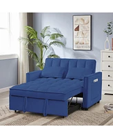 Simplie Fun Blue Velvet Loveseat Sofa Bed