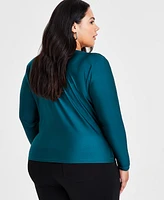 Bar Iii Trendy Plus Size Long-Sleeve Cowlneck Top, Created for Macy's