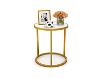 Slickblue Marble Top Round Side Table 16-Inch End Table with Golden Metal Frame-1 Piece