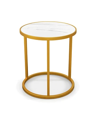 Slickblue Marble Top Round Side Table 16-Inch End Table with Golden Metal Frame-1 Piece