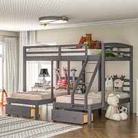 Streamdale Furniture Full Over Twin & Twin Bunk Bed, Triple Bunk Bed With Drawers