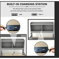 Streamdale Furniture Full Size Bed with Usb, Led Light, Bookcase, Trundle & Storage