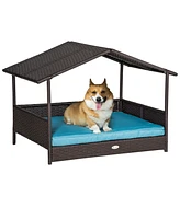 Streamdale Furniture Durable Rattan Canopy Dog Bed Comfort and Protection for Your Furry Friend