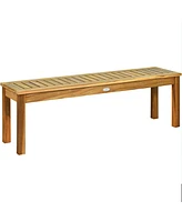 Gymax Patio Garden Acacia Wood Bench Dining Bench w/ Slatted Seat Indonesia Teak