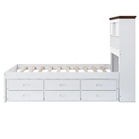 Solid Pine Captain Bookcase Bed With Trundle Bed And 3 Spacious Under Bed Drawers, Full