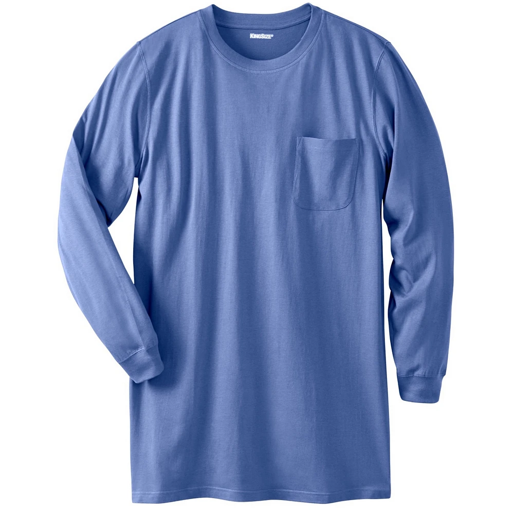 KingSize Big & Tall Shrink-Less Lightweight Longer-Length Long-Sleeve Crewneck Pocket Tee