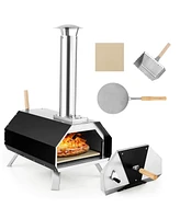 Slickblue Outdoor Pizza Oven with Pizza Stone and Foldable Legs for Camping-Black