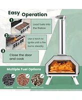 Slickblue Outdoor Pizza Oven with Pizza Stone and Foldable Legs for Camping-Black