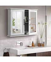 Slickblue 2-Tier Bathroom Wall-Mounted Mirror Storage Cabinet with Handles-White