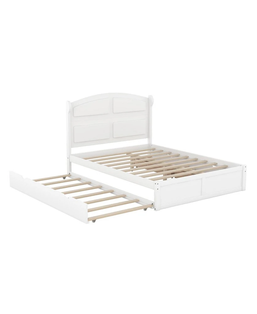 Simplie Fun Wood Queen Size Platform Bed With Twin Size Trundle And 2 Drawers