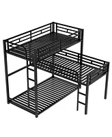 Simplie Fun L-Shaped Metal Triple Twin Size Bunk Bed