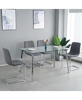 Streamdale Furniture 51.1" Glass Table & Fabric Chair set, Silver Metal Legs