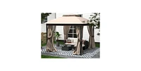 Simplie Fun 10X10FT Softtop Metal Gazebo with Mosquito Net&Sunshade Curtains, Sturdy Heavy Duty Double Roof Canopy, Galvanized Steel Design Outdoor Te