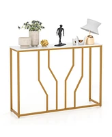 Slickblue 44 Inch Modern White Entryway Table with Faux Marble Tabletop-White