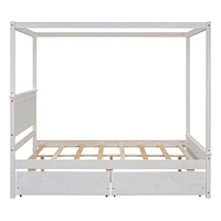 Full Size Wood Canopy Bed with Drawers & Platform