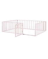 Simplie Fun Full Size Metal Floor Bed Frame With Fence And Door