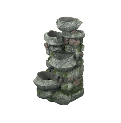 Simplie Fun Cascading Elegance 4-Tier Rock Fountain for Patio Tranquility