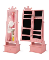 Slickblue 2-in-1 Kids Play Jewelry Armoire with Full Length Mirror and Drawers