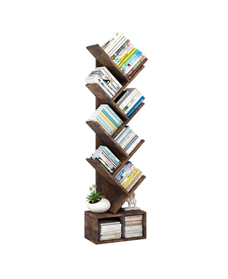 gaomon 8-Tier Tree Bookshelf with Storage Wooden Floor Standing Bookcase