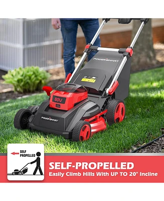 Simplie Fun 26-Inch Self-Propelled Lawn Mower, 80V Lithium-Ion Dual-Force Cutting Cordless Lawn Mower with 6.0Ah Battery & Charger PS76826SRB