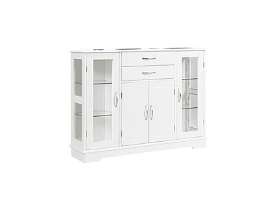 Slickblue Sideboard Buffet Server Storage Cabinet with 2 Drawers and Glass Doors