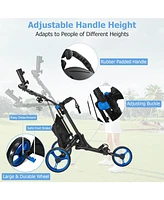 Slickblue Folding 3 Wheels Golf Push Cart with Bag Scoreboard Adjustable Handle