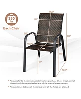 Gymax 6PCS Outdoor Pe Wicker Stacking Dining Chairs Patio Arm Mix Brown