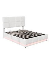 Streamdale Furniture Modern White Storage Bed with Led Lights & Usb Charger