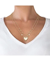 Jessica Simpson Womens Layered Heart Necklace 18" + 2" - Gold-Tone Double Strand Necklace with Heart Pendant