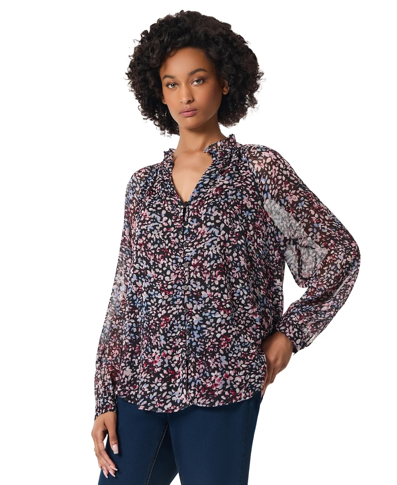 Jones New York Women's Printed Ruffled Peasant Top