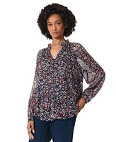 Jones New York Women's Printed Ruffled Peasant Top