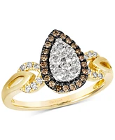 Le Vian Nude Diamond & Chocolate Diamond Pear Halo Ring (1/2 ct. t.w.) in 14k Two-Tone Gold